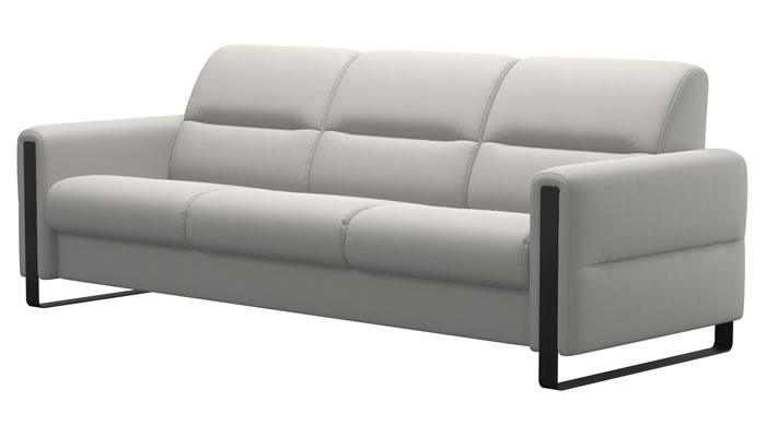 Stressless Fiona 3 Seater Sofa Steel Arm in Batick Platinum Grey Leather